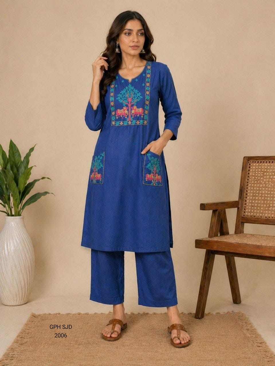 Cobalt Blue Ethnic Embroidered Kurta Set